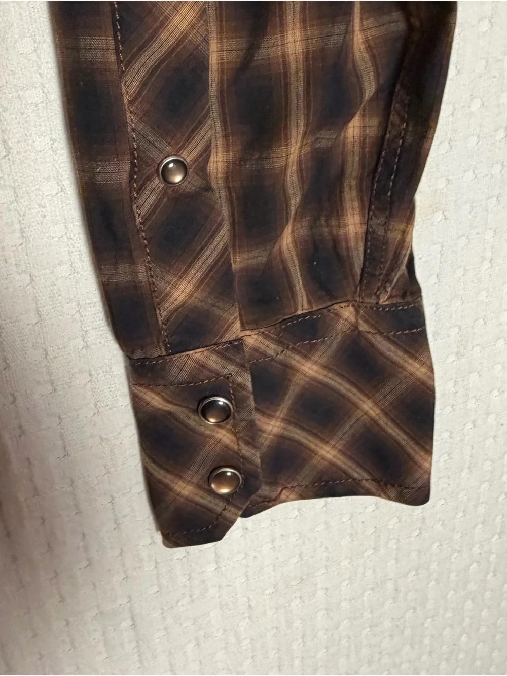 Vtg Banana Republic Pearl Snap Shirt Mens S Brown Plaid Western Cowboy Long Slv